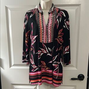 Peck & Peck Black and Pink Floral Tunic